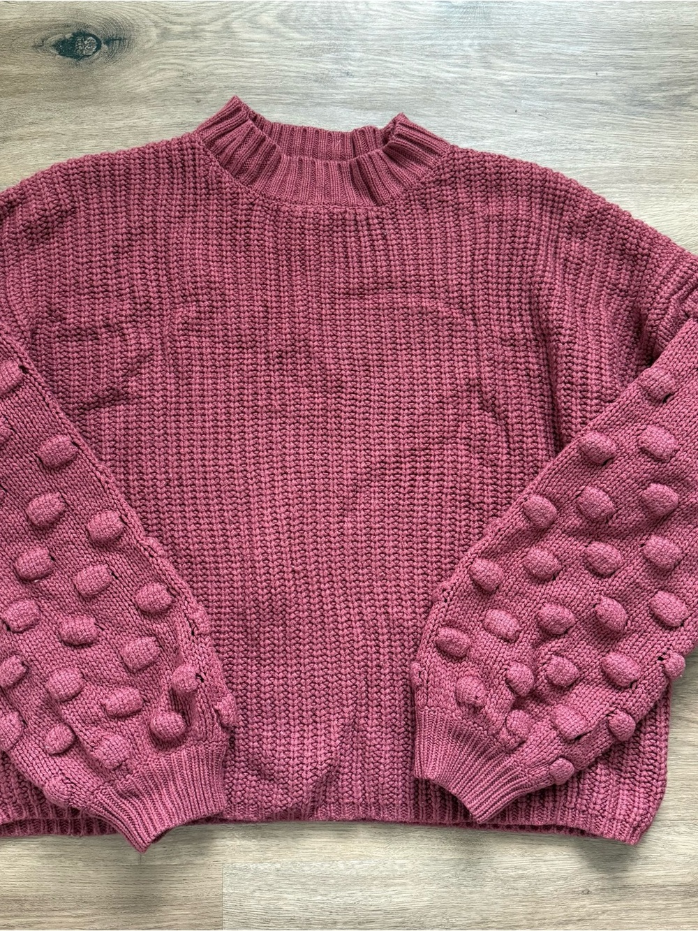 &Merci Womenw S Pom-Pom Sleeve Crewneck Sweater - Dusty Rose